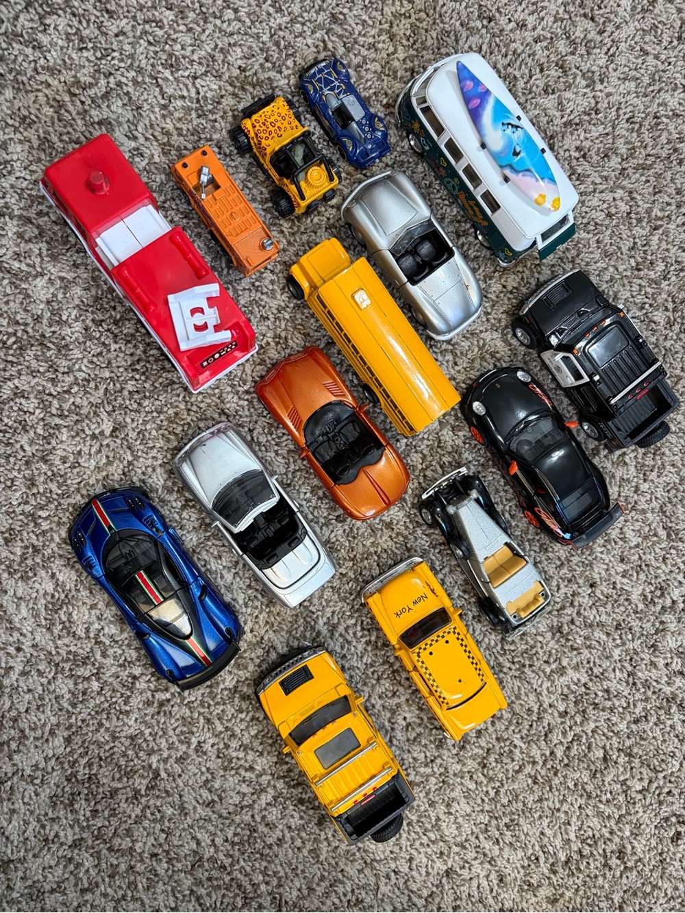 Assorted Kids Toy Cars, 15 total, Storage Bag Included, Race Cars